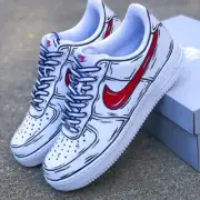 Air Force 1 Custom Cartoon Red Shoes Swoosh Black Outline Mens Womens Kids Baby