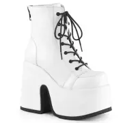 CAMEL-203 Chunky Heel, Platform Lace-Up Ankle Boot, WVL White, Women's 8