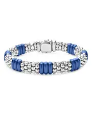Lagos 18K Yellow Gold & Sterling Silver Ultramarine Ceramic Rondelle & Caviar Bead Statement Bracelet