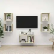 NNEVL 5 Piece TV Cabinet Set White and Sonoma Oak Chipboard