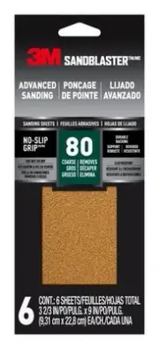 3M SandBlaster Sandpaper with NO-SLIP GRIP Backing 3.666x9in 80 grit (6EA)