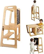 Homodoskey 4 in 1 Kitchen Tower,Kids Step Stool Learning Helper for Toddlers and Kids 18 Months to 6 Years - The Ideal Counter Stepping Stool with Chalkboard, Desk Table, and Chair All (Natural)