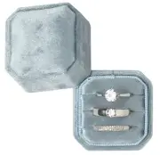 Cut-Edge Octagon Velvet Ring Box Storage 3 Slots for Wedding Ceremony Proposal
