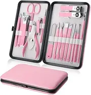 CVBFDB Professional 18 PCS Manicure Set Kit Pedicure Scissor Tweezer Eyebrow Cutter Nail Clipper Stainless Steel Nail Care Tool Sets(white-Mountain peach7)