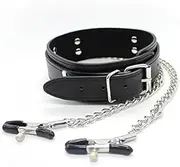 Adjustable Non-Piercing Nipple Clamps, Breast Nipple Clamps Leather Collar Necklace, Nipple Clamps with Metal Chain, Nipple Clamps for Sexual Pleasure (Black)