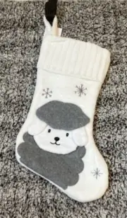 Christmas Holiday Stocking White Grey Puppy Dog Beret NEW 17 Inch NEW