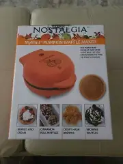 Nostalgia My Mini Pumpkin Pattern Waffle Maker 5” inch Non-Stick Surface (New)