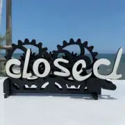Rotate Open-Closed Sign Board Wooden Gear Mechanism Convertible Open Closed Sign