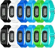 Geyoga 12 Pcs Pedometer Watch Silicone Steps Tracker Running Bracelet Ankle Step Counter for Calorie Burning and Mile Tracking