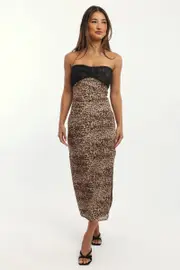 Brown Animal Print Bodycon Dress Mesh - Size 16XL, Women's Bodycon Dress