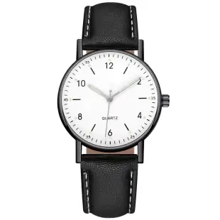 Geneva 日內瓦-米歇爾商務簡約中性數字標手錶 _黑框白面黑帶