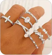 [TOSGMY] TOSMGY Gold Silver Rings For Women Non Tarnish Gold Plated Stackable Rings Wedding Engagement Bands Dainty 14K Gold Ring For Teen Girls Simple Trendy Cubic Zirconia Thumb Stacking Ring Pack Size 5-11
