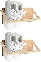 2 Pcs Wall Mounted Shoe Rack Wooden Shoe Rack Organizer Modern Compact Wall Shoe Holder for Entryway Hallway Narrow Spaces Rv Footwear Sneaker Slipper Boots Shoe Storage（15.7"）