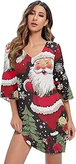 [RPLIFE] Retro Christmas Santa Claus Red V Neck Dress Printed Line Party Dress S-XXL