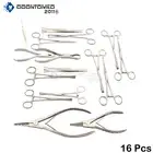 16pcs Piercing Tool Kit Body Piercing Forceps Ring Closer Opener Clamps Tools