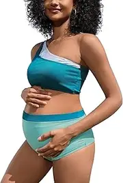 [MOMOOD] Maternity Swimsuit Two Pieces Bikini Set High Waisted Pregnancy Bathing Suit