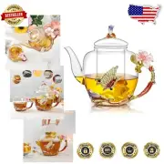 Elegant Floral Glass Teapot 46oz with Removable Infuser - Perfect for Tea Lovers