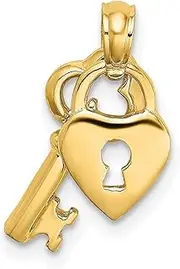 [JewelryWeb] 8mm 14ct Gold Love Heart Pendant Necklace and Key Dangling