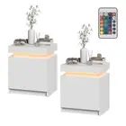Set of 2 Bedside Table 2 Drawer With Lift Up Nightstand Cabinet LED RGB White