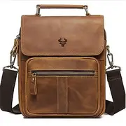 Men's Vintage Leather Messenger Bag – Crossbody Shoulder Bag with Multiple Pockets for Business, Travel Daily Use