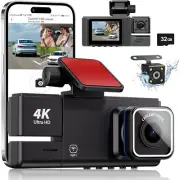 Dash Cam Front and Rear,3 Channel 4K Dash Cam, Dash Camera for Cars, Car Camera