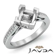 Pave Set Fine Diamond Engagement Ring Platinum 950 Princess Semi Mount 0.5 Ctw
