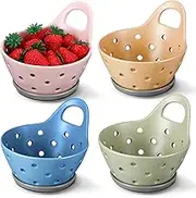 Baderke Set of 4 Ceramic Berry Bowls Ceramic Colander with Handles Fruit Berry Colander Rustic Blue Light Green Khaki Pink