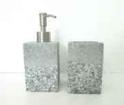 GRAY RESIN STONE Soap Dispenser and Toothbrush Holder ~ New