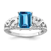 14k White Gold 8x6mm Emerald Cut Blue Topaz ring