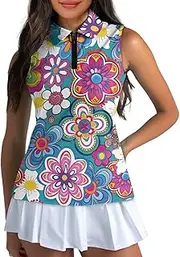 [Poetesant] Womens Sleeveless Golf Shirts Zip Up V Neck Workout Tank Tops Quick Dry Lightweight Athletic Tops