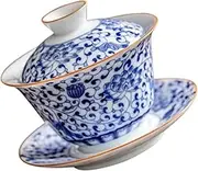 Zerodeko 1Set Chinese Teacup Vintage Porcelain Tea Bowl with Saucer Lid Traditional Teaware for Home Office for Kung Fu Tea and Chinese Tea Ceremony Easy to Clean and Store