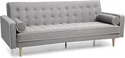 [Priceworth] Sofia 3-Seater Sofa Bed, Living Room and Bedroom Furniture, Scandinavian-Inspired Couch, MDF Frame and Polyester Fabric, Button Tufted Upholstery, Durable, Grey with Contrast Piping