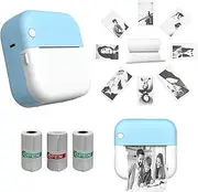 Mini Inkless Printer,Portable Note Printer with 2 Rolls Sticker Paper and one White Paper, Wireless Photo Printer for Working Listing, Notes, Journal, Travel,Work and Daily (Blue-M3)