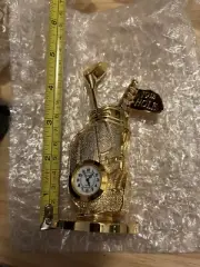 Vintage Xanodu Desk Clock Watch Gold Golf Bag Paperweight