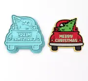Truck with Christmas Tree Cookie Cutter & Stamp | Car Rustic Auto Pickup Xmas 2