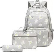[Generic] Daisy Backpack For Girls, 3Pcs Set Cute Preppy Aesthetic Flower Floral Backpack For School