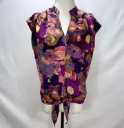 NWT Miss Me Silky Tie Front Waist Sleeveless Button Up Top New Tag Couture