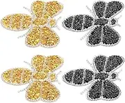 SEWACC 4pcs Rhinestone Bee Patches Iron Embroidered Appliques for Clothing Shoes and Backpacks Sparkling Decorative Accessories Easy to Apply Durable Multi Surface Use