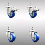 3 Inch 316SS Blue Polyurethane 10mm Threaded Stem Caster Set 2 Lock Brake