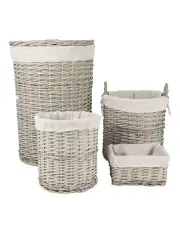 [Living Today] Wicker Storage Baskets with Liner Set 4 Piece in Grey