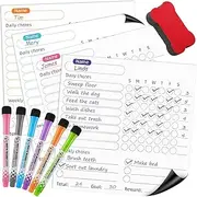 Magnetic Chore Chart for Kids, 4 Pcs Dry Erase Behavior Charts and 6 Colored Markers with Eraser Caps with 1 Eraser, Reward Chart for Multiple Kids Teens Adults Family, Chores Chart for Kids (White)