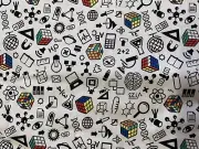 Rubric Cube I’m A Genius Fabric - 100% cotton - White - Camelot - BTY