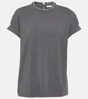 [Brunello Cucinelli] Brunello Cucinelli Embellished cotton-blend T-shirt AU 12 grey