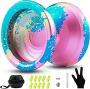 [WATIEOBOO] Yoyo R8 Responsive Yoyo for Kids 8-12,Professional Unresponsive Yoyo for Adults Pro Metal Trick Yoyo with Yo Yo Bearing Kit 10 Strings, Case & Gloves (Yellow&Pink&Blue)