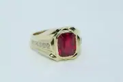1.60CT Emerald Cut Simulated Ruby Men's Engagement Ring 925 Silver Gold Plated