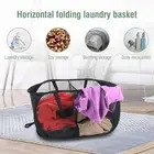 Black Folding Laundry Basket Mesh Net Daily Washing Clothes Storage Bag Hamper