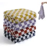 4 Piece Checkered Coral Fleece Towel Set Bath Face Towels