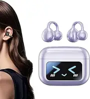 M100 Clip on Ear Headphones with Visual Audio, Ear Clip Bluetooth Headphones with Touch Screen, M100 Clipon EarHeadphones, OpenEar Earbuds, Sports Earbuds (Purple)