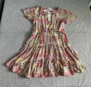 Anthropologie Tiered Dress Women’s Sz Small Orange Robin Patchwork Boho Bohemian
