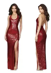 Red Nookie Sequin Long Halter Dress Evening Gown Nwt XL Occasion Event Costume